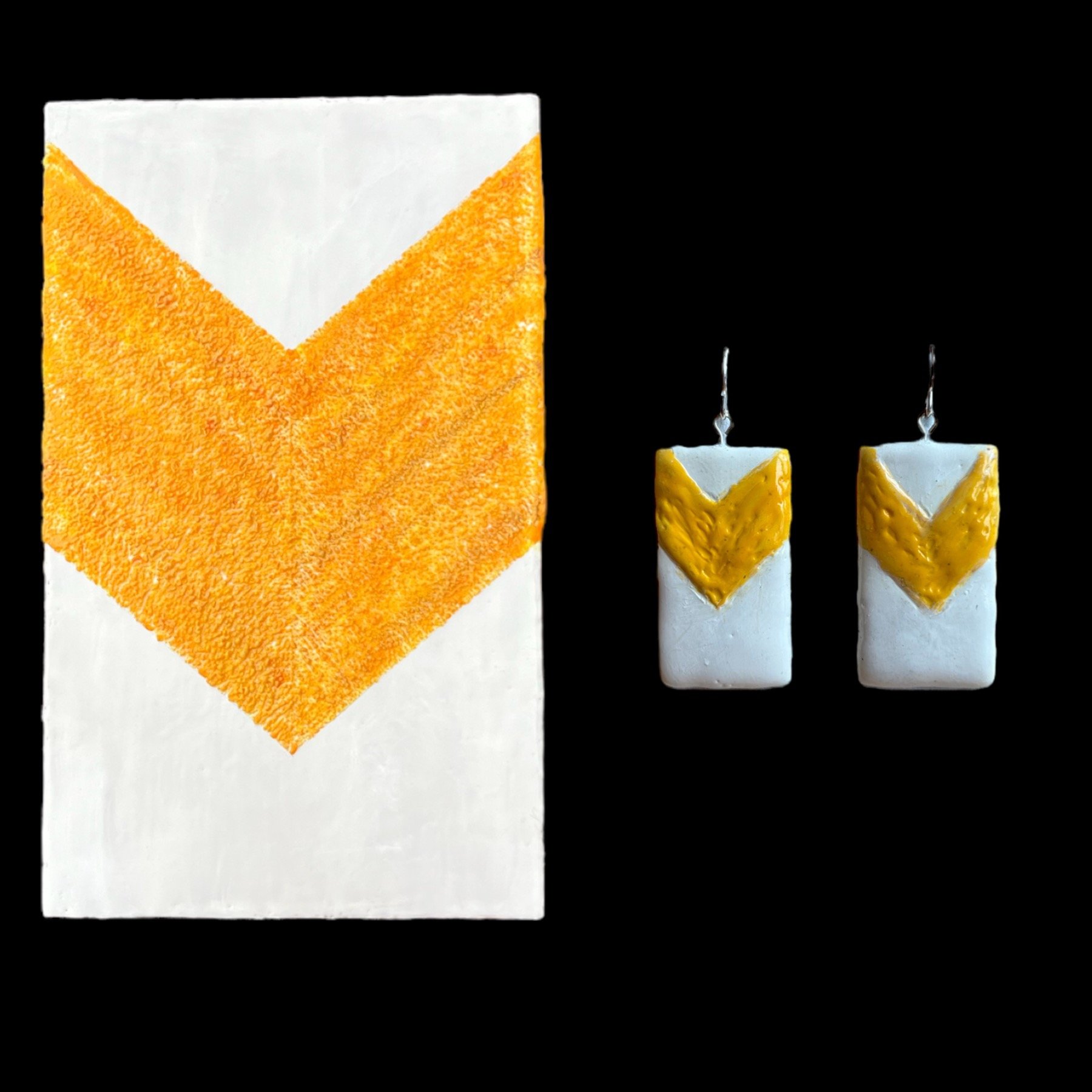 Orange Chevron Encaustic Earrings