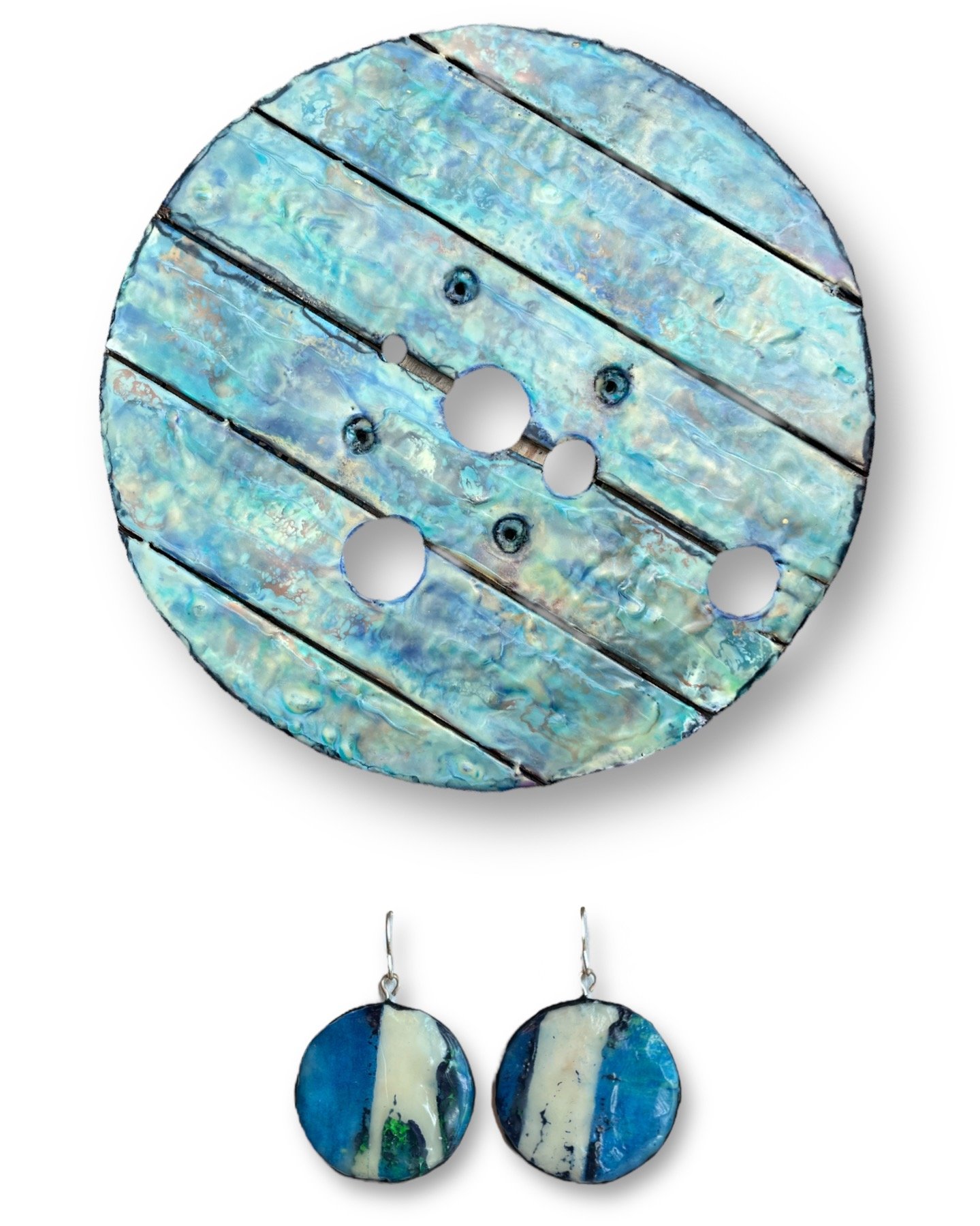 Blue/White Abstract Encaustic Earrings