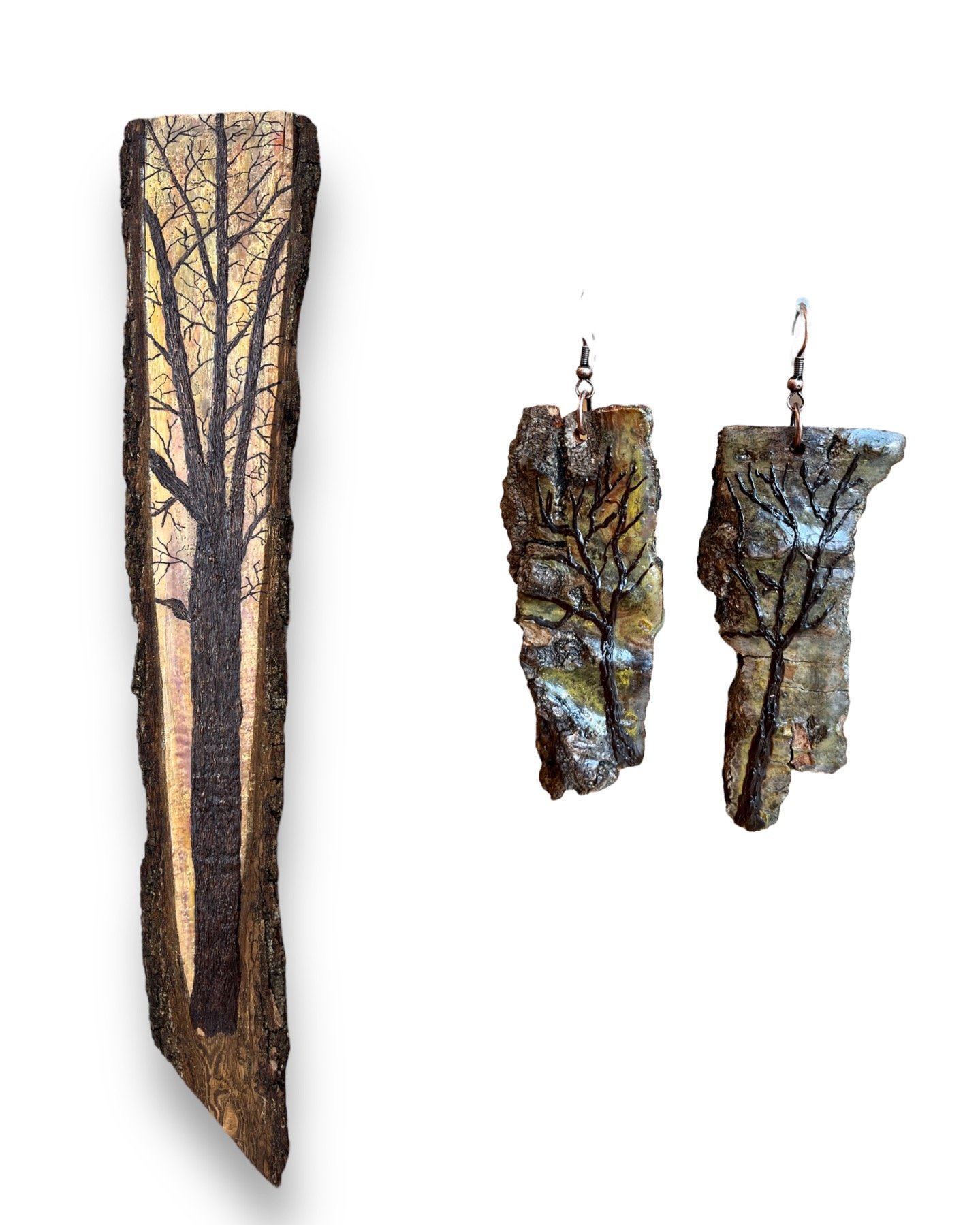 Large Tree Encaustic Earrings