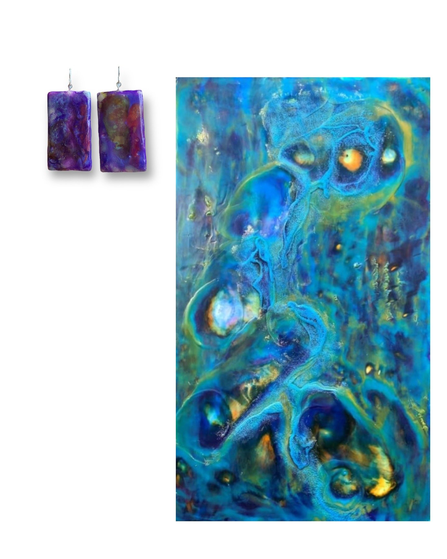 Purple Abstract Encaustic Earrings