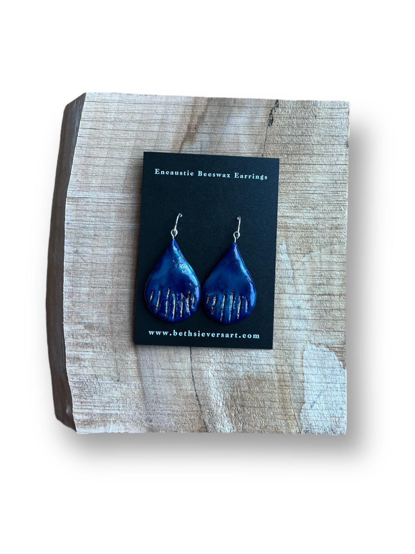 Blue and Gold Teardrop Shaped Encaustic Earrings