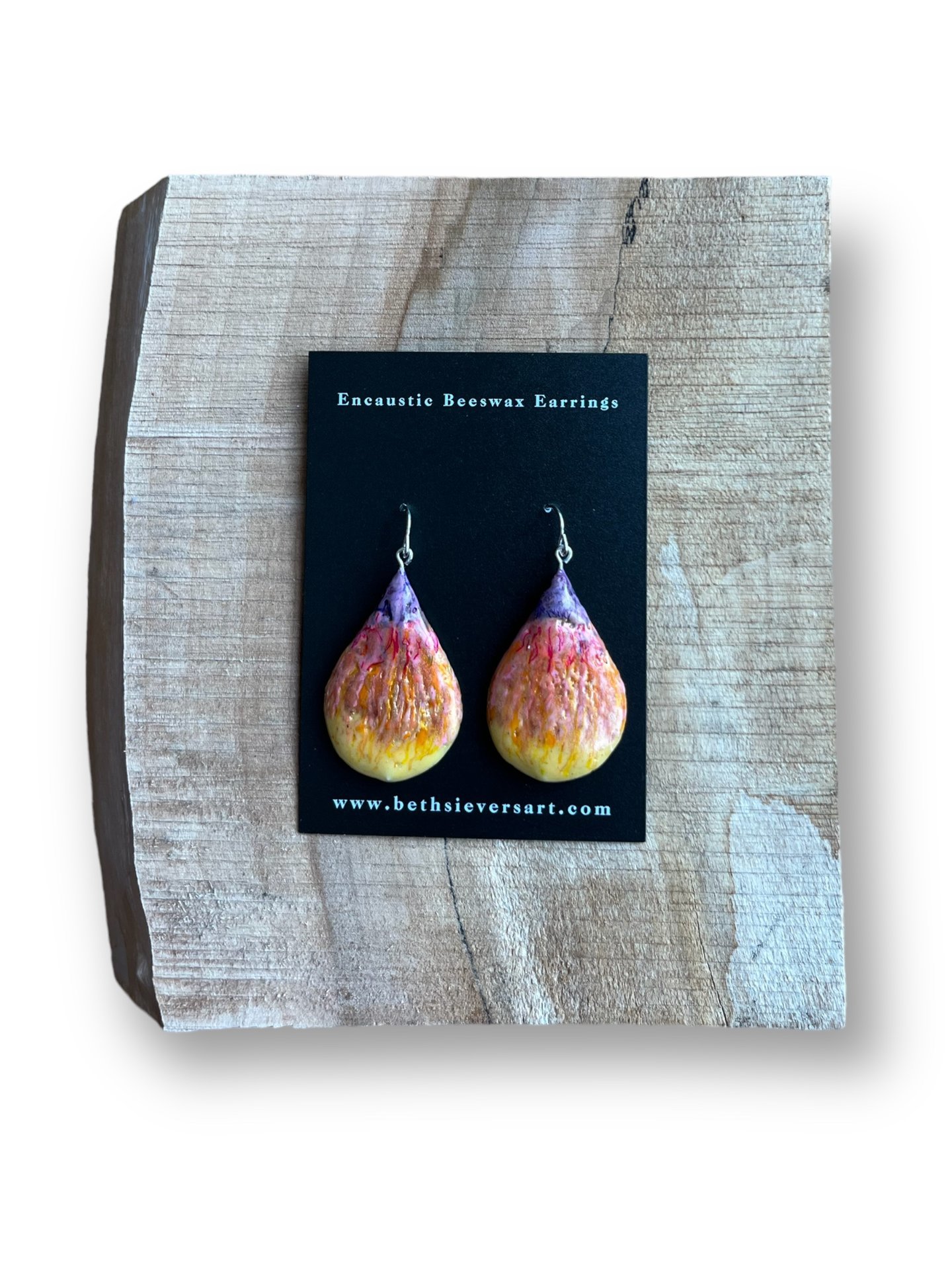 Abstract Teardrop Shaped Encaustic Earrings