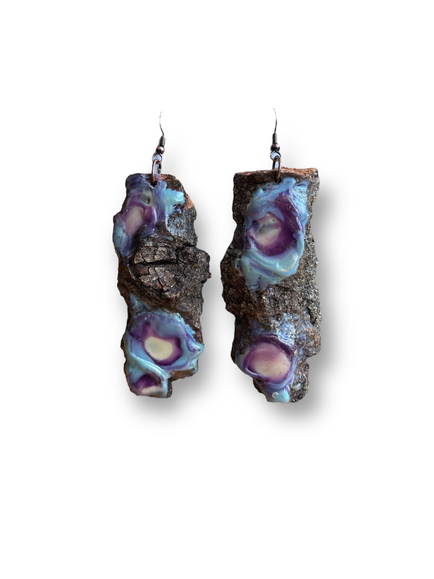 Blue, Purple, Cream Live Edge Encaustic Earrings