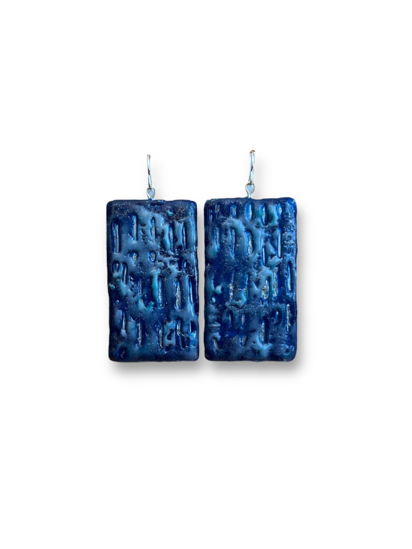 Blue Textured Abstract Encaustic Earrings