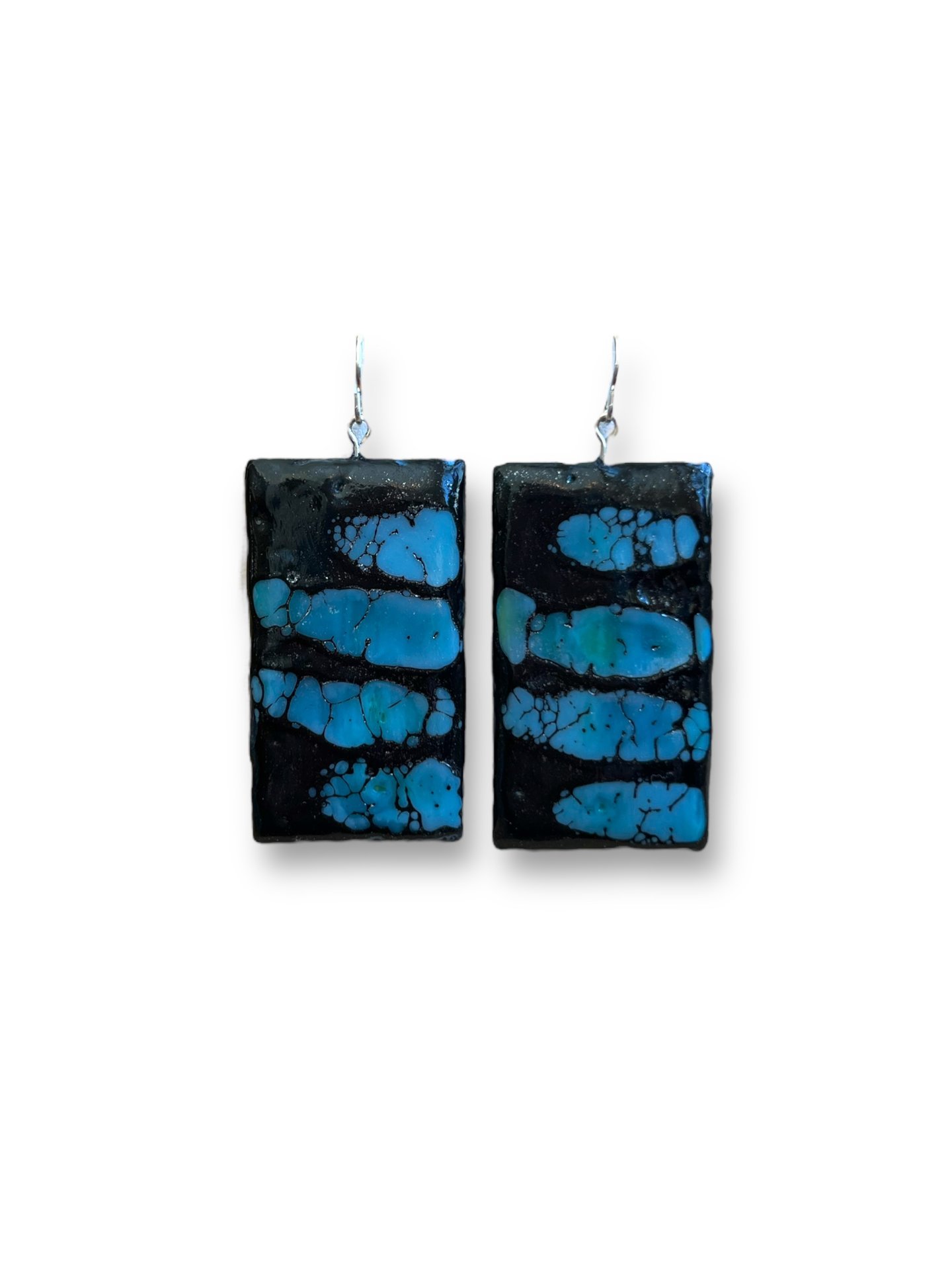 Black and Blue Abstract Encaustic Earrings