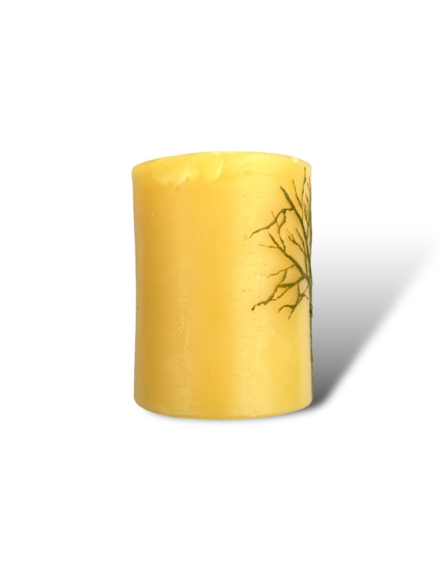 Beeswax Candle with a Light Green Encaustic Tree