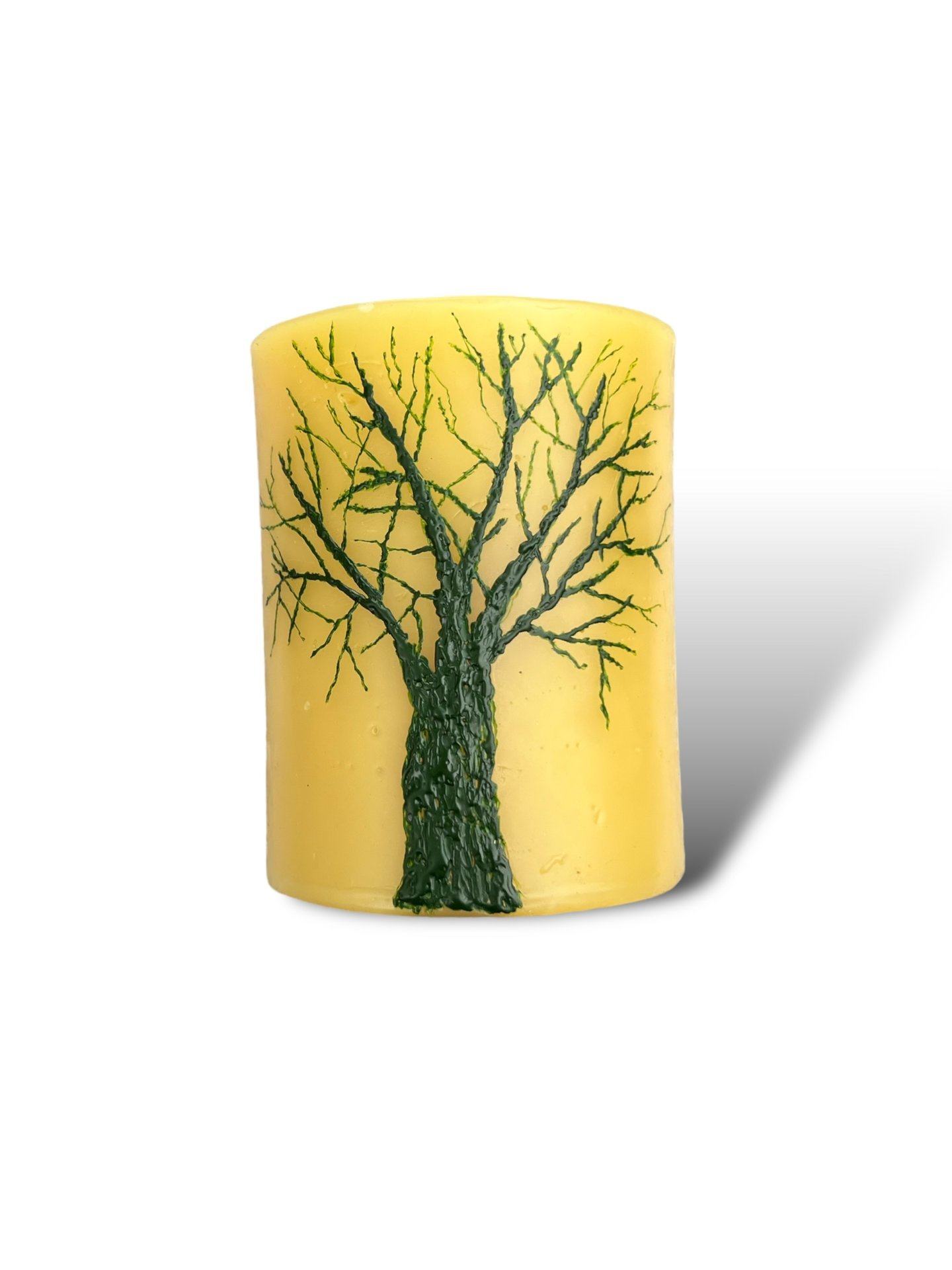 Beeswax Candle with a Dark Green Encaustic Tree