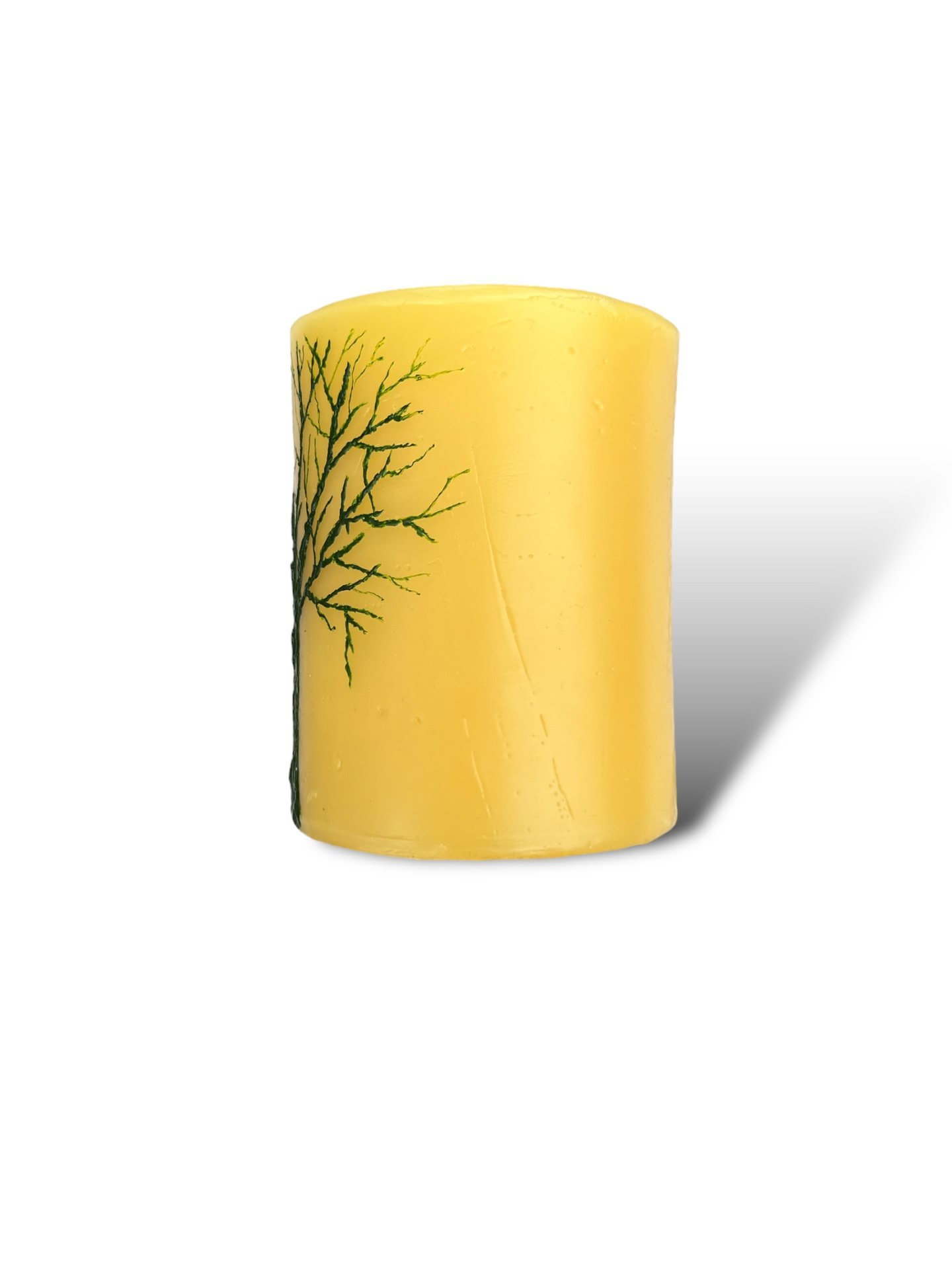 Beeswax Candle with a Dark Green Encaustic Tree