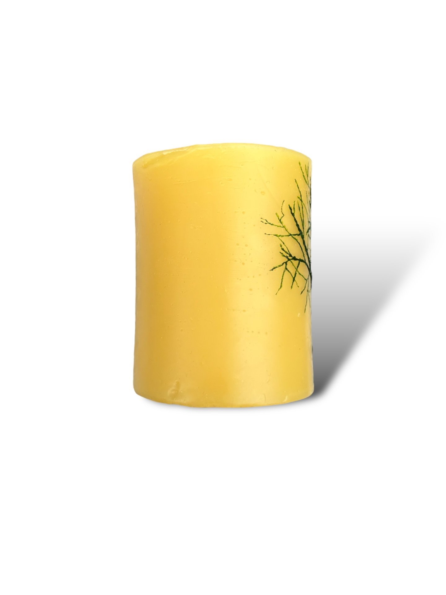 Beeswax Candle with a Dark Green Encaustic Tree