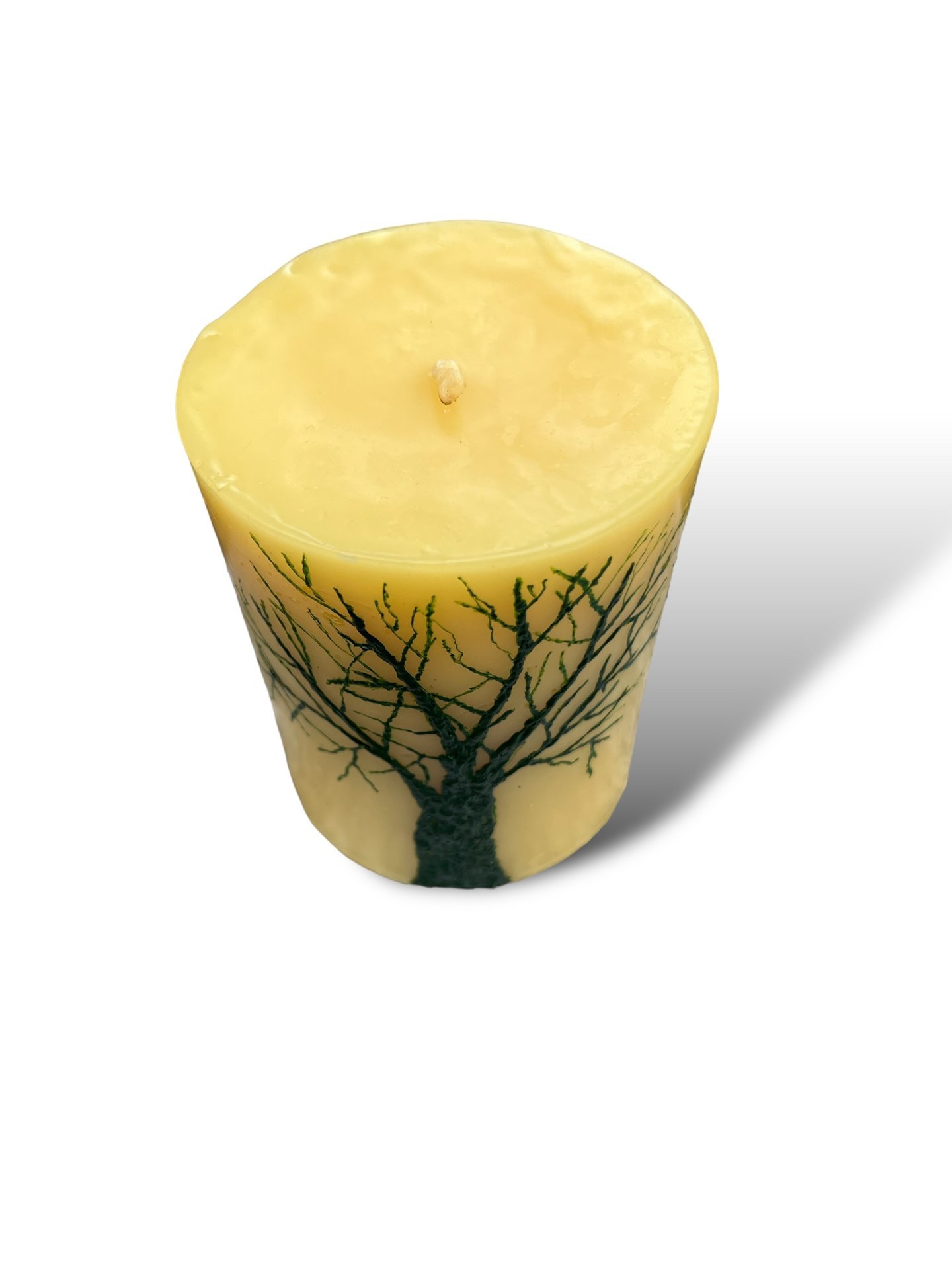 Beeswax Candle with a Dark Green Encaustic Tree