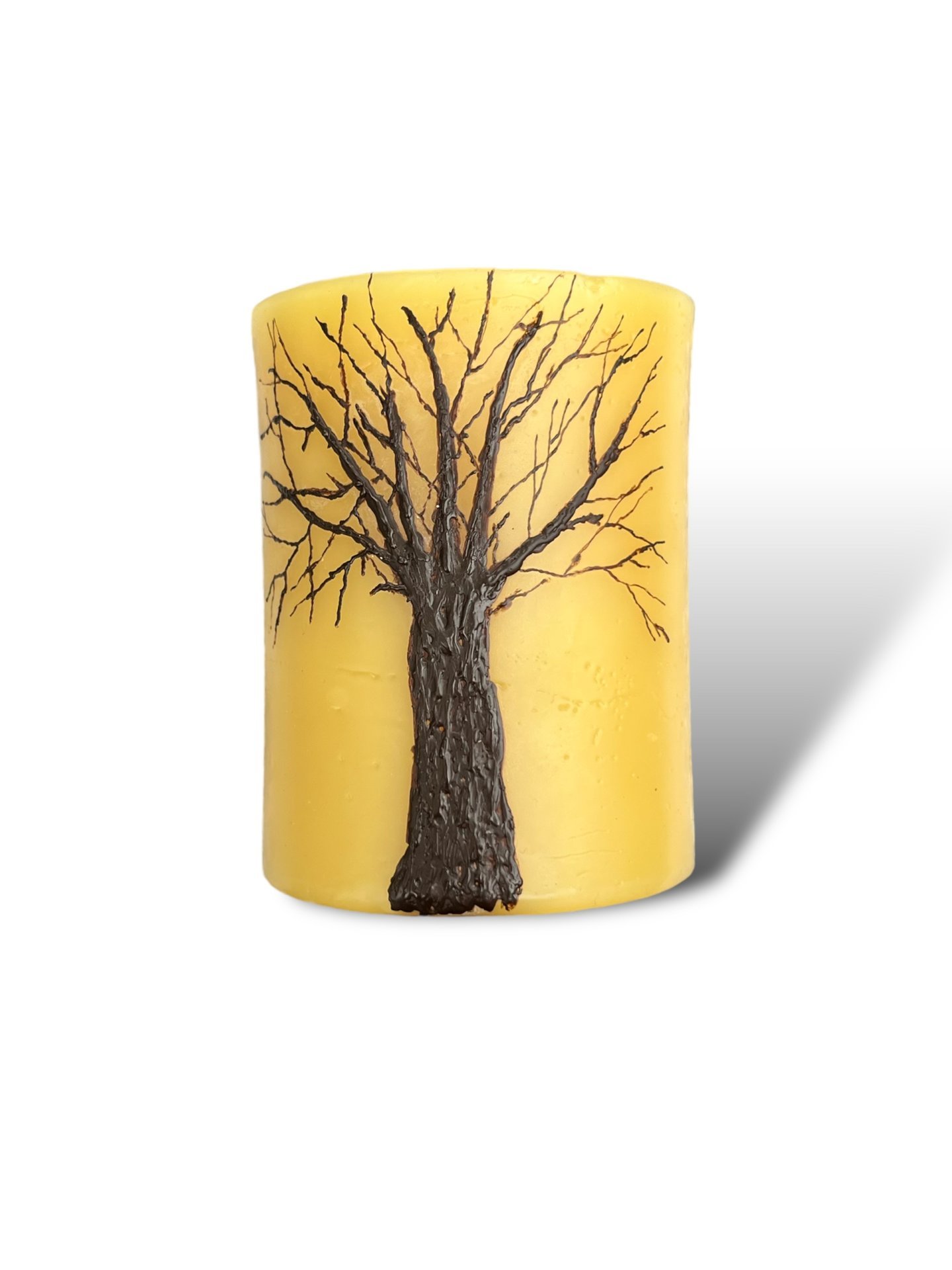 Beeswax Candle with a Brown Encaustic Tree