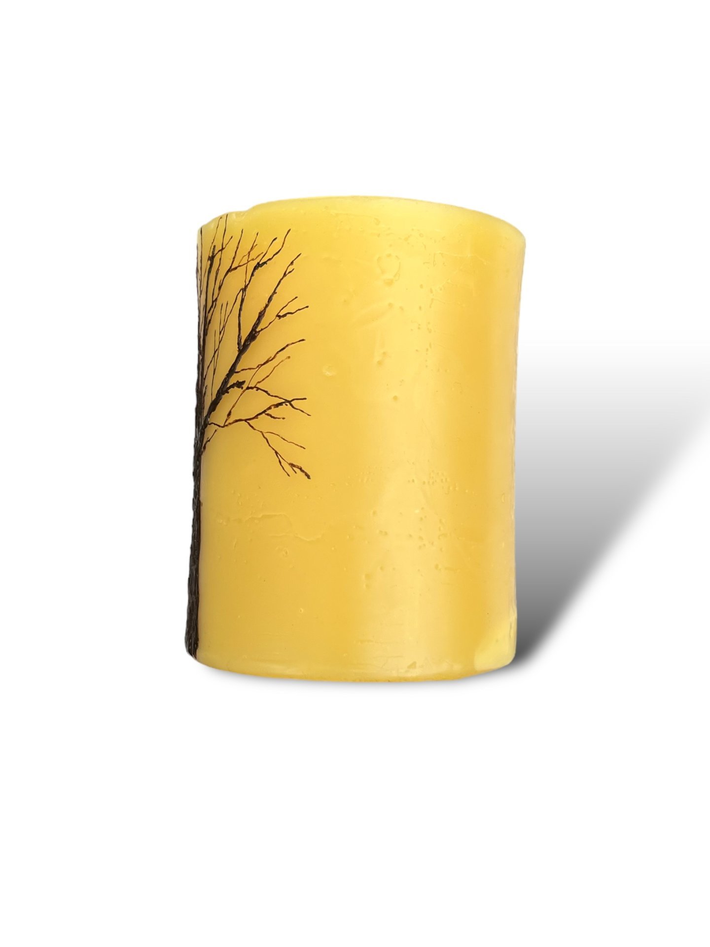 Beeswax Candle with a Brown Encaustic Tree