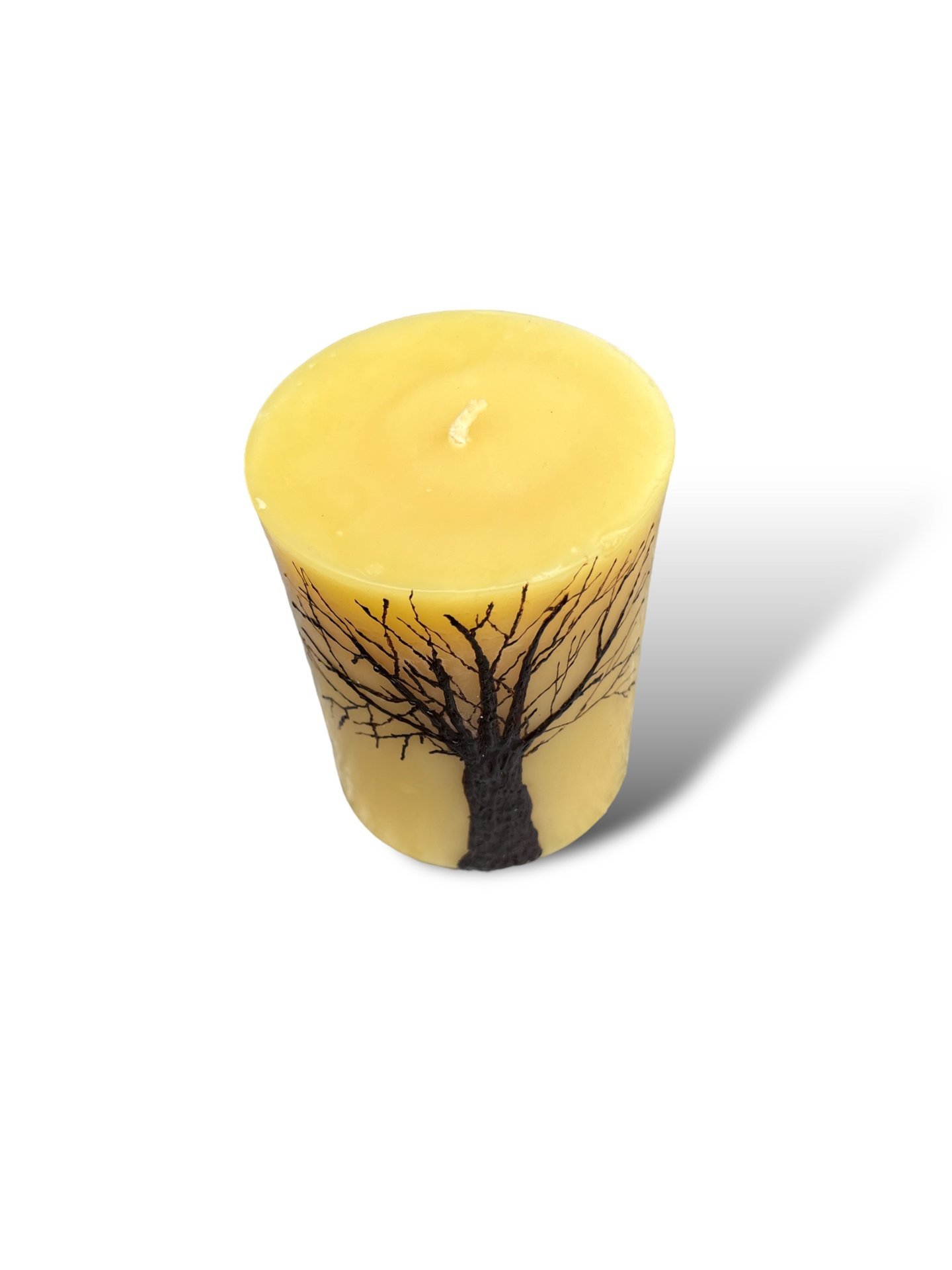 Beeswax Candle with a Brown Encaustic Tree