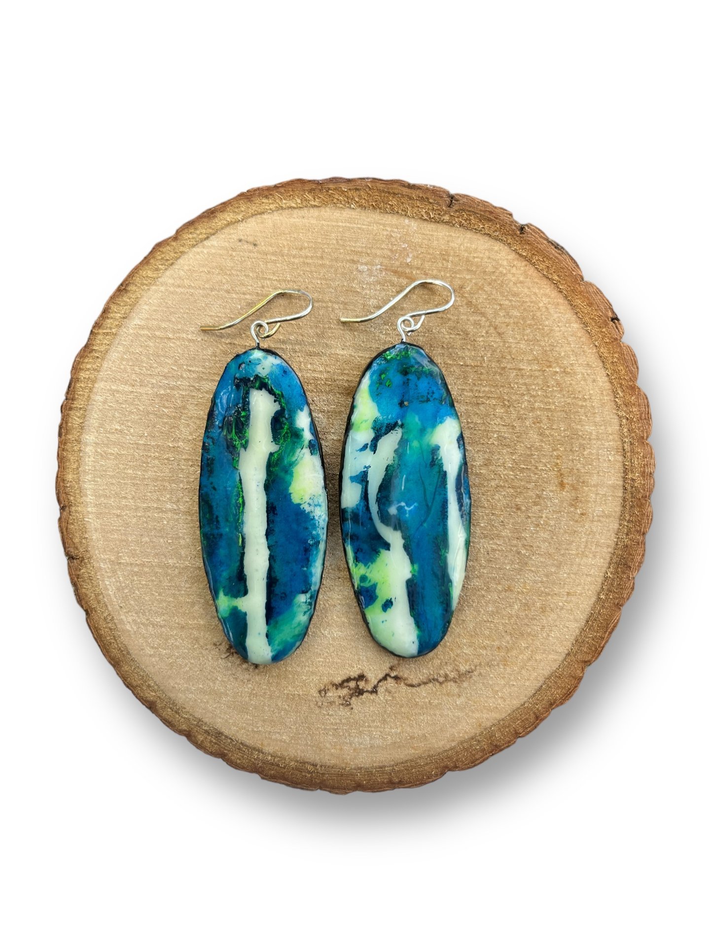 Blue Abstract Encaustic Earrings 