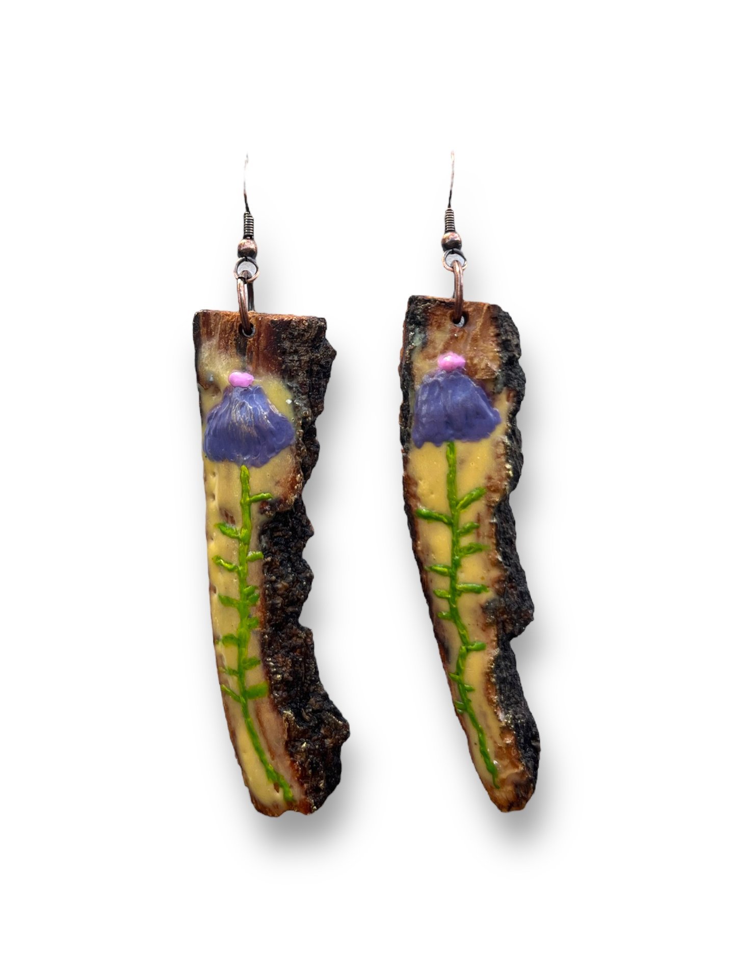 Purple Cone Flower Encaustic Earrings