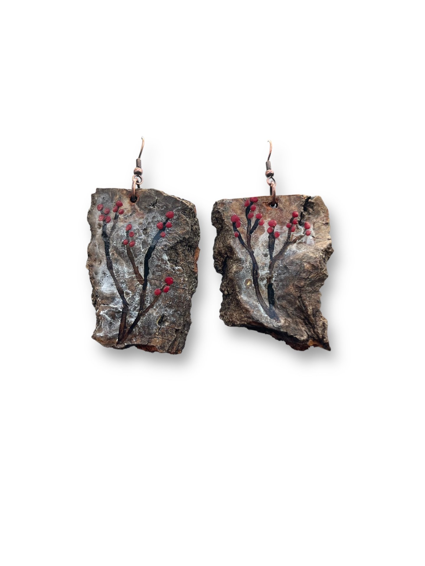 Vining Red Abstract Floral Encaustic Earrings