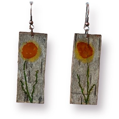 Abstract Yellow & Orange Flowers on Birch Bark