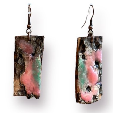 Pink & Green Abstract on Birch Bark
