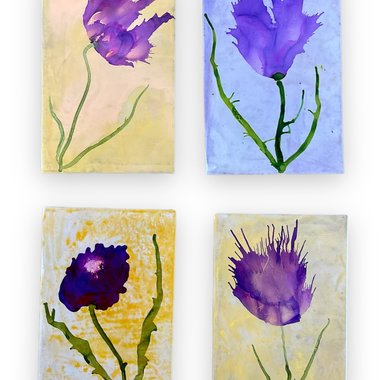 Purple Floral Blank Greeting Cards