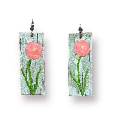 Pink Flowers on Birch Bark 