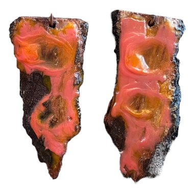 Pink & Orange Abstract Encaustic Earrings