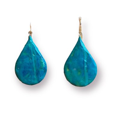 Teal Teardrop Shaped Encaustic Earrings