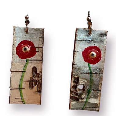 Abstract Poppies on Birch bark