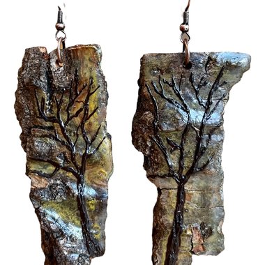 Large Tree Encaustic Earrings