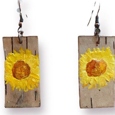 Abstract Yellow Daisy Encaustic Earrings