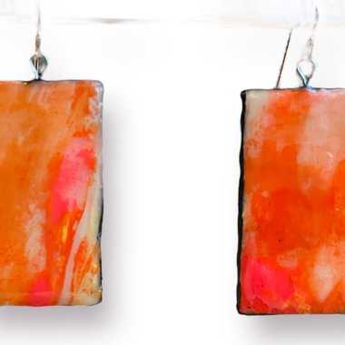 Orange & Pink Encaustic Earrings