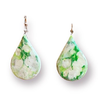 Leaf Monoprint Teardrop Shaped Encaustic Earrings