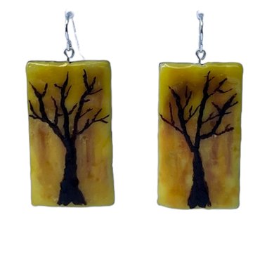 Tree at Dusk Encaustic Earrings