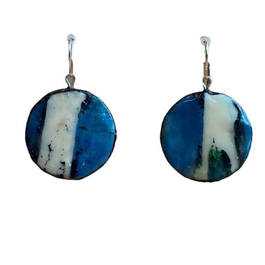 Blue/White Abstract Encaustic Earrings