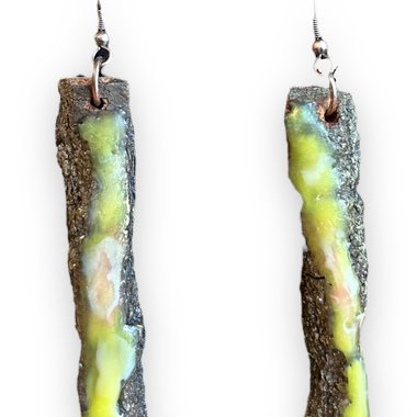 Yellow Live Edge Encaustic Earrings