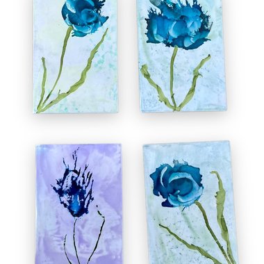 Blue Floral Blank Greeting Cards