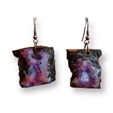 Abstract Pink & Purple Encaustic Earrings