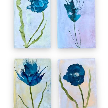 Blue Floral Blank Greeting Cards