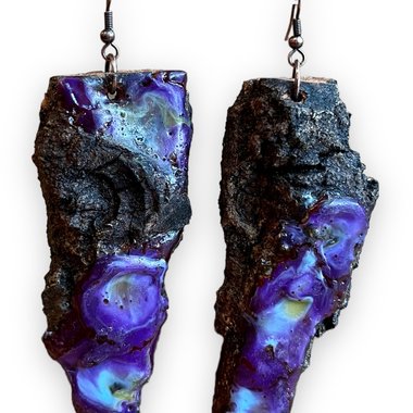 Purple Live Edge Encaustic Earrings