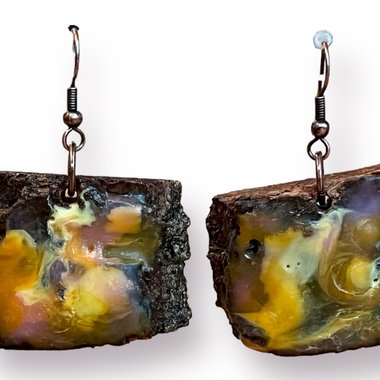 Abstract Yellow Encaustic Earrings