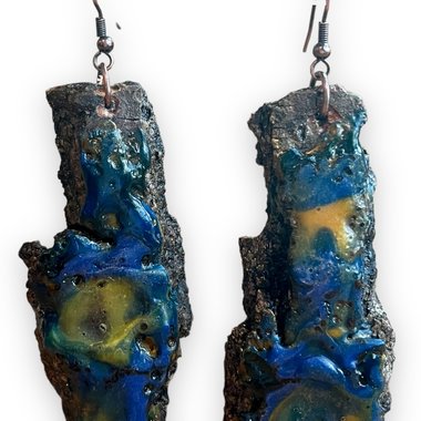 Blue Live Edge Encaustic Earrings