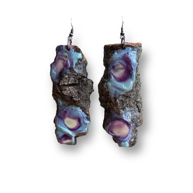 Blue, Purple, Cream Live Edge Encaustic Earrings