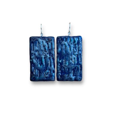 Blue Textured Abstract Encaustic Earrings