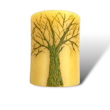 Beeswax Candle with a Light Green Encaustic Tree