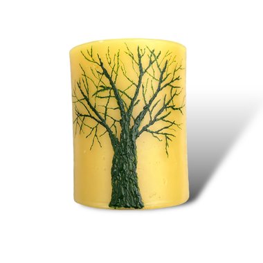 Beeswax Candle with a Dark Green Encaustic Tree