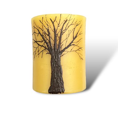 Beeswax Candle with a Brown Encaustic Tree