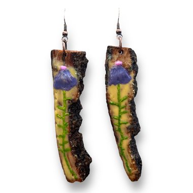 Purple Cone Flower Encaustic Earrings