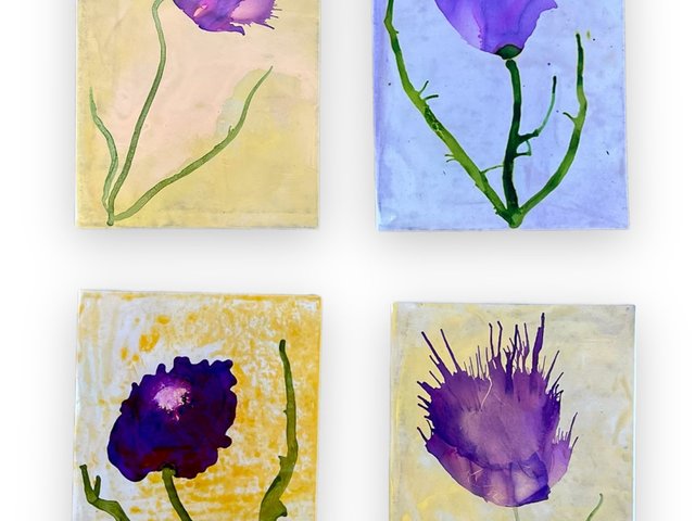 Purple Floral Blank Greeting Cards