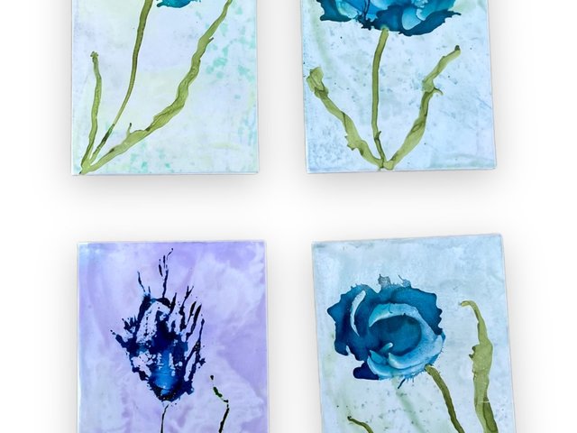 Blue Floral Blank Greeting Cards