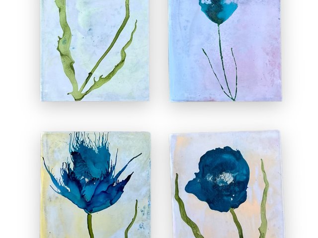 Blue Floral Blank Greeting Cards