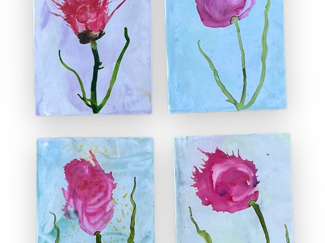 Pink Floral Blank Greeting Card